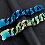 Men's Heavy Big Chunk 32MM Width Curb Cuban Link Chain Bracelet Man Blue Rainbow 316L Stainless Steel Jewelry Birthday