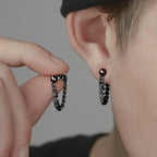 Black Steel Chain Stud Earrings Minimal