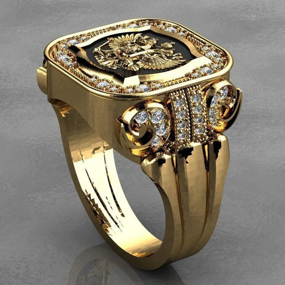 New Simple Retro Fashion Men's Jewelry Luxury Zirconia Stamp Ring Men's Badge Ring Punk Street Niche Trend Party Jewelry Gifts