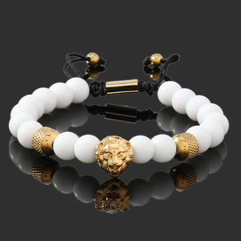 Crown, Leopard, Cross & Skull Beaded Bracelet — 8mm Adjustable
