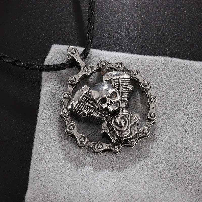 Cool Heavy Bicycle Chain Skull Motorcycles Engine Metal Pendant Jewelry Motor Biker Skull Cross Men Pendant