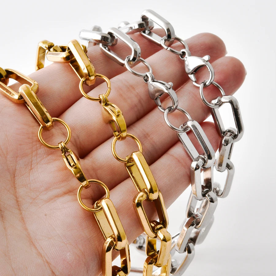 Statement Rectangle Chain Necklace — Stainless Steel