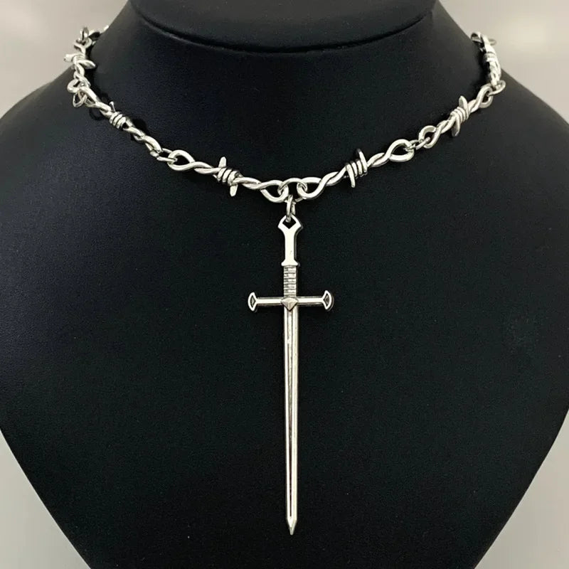 Barbed Wire Iron Heart Choker — Stainless Steel