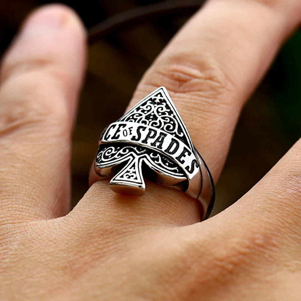 Black Ace of Spades Playing Card Ring — Stainless Steel