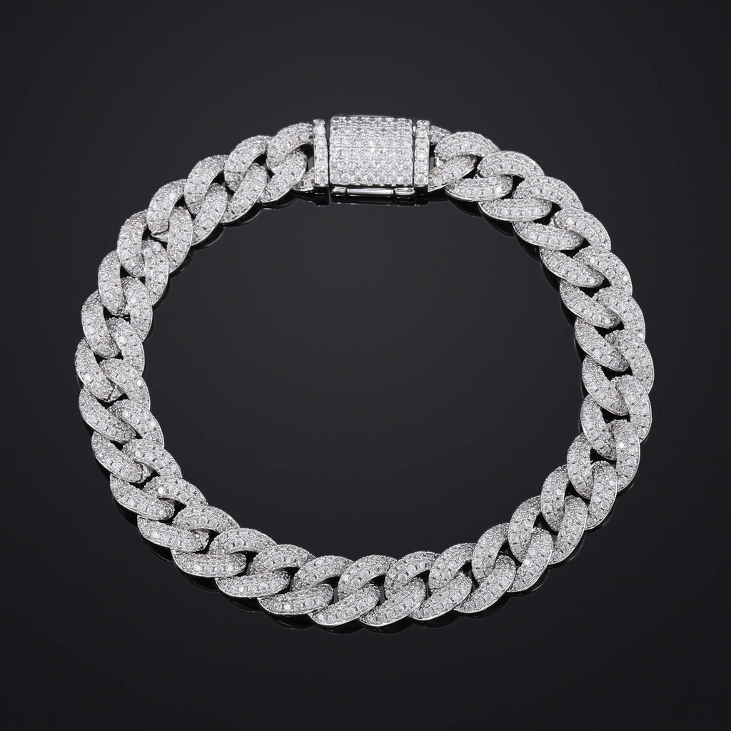 Bubble Cuban Link Bracelet 8mm — CZ Accents, Silver-Tone