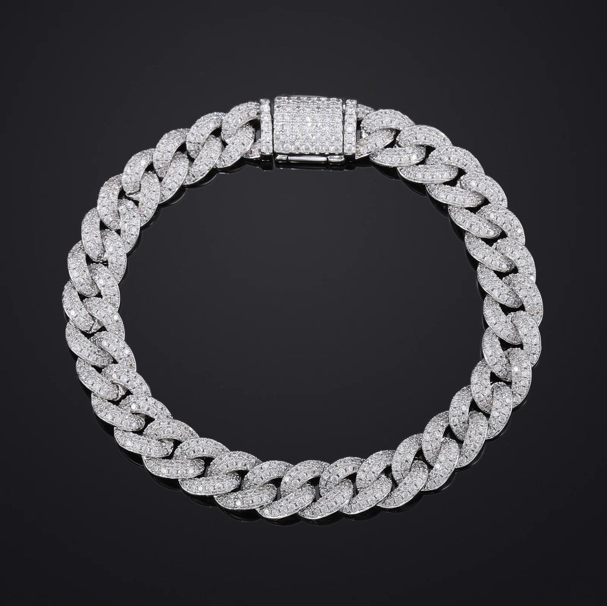 Bubble Cuban Link Bracelet 8mm — CZ Accents, Silver-Tone