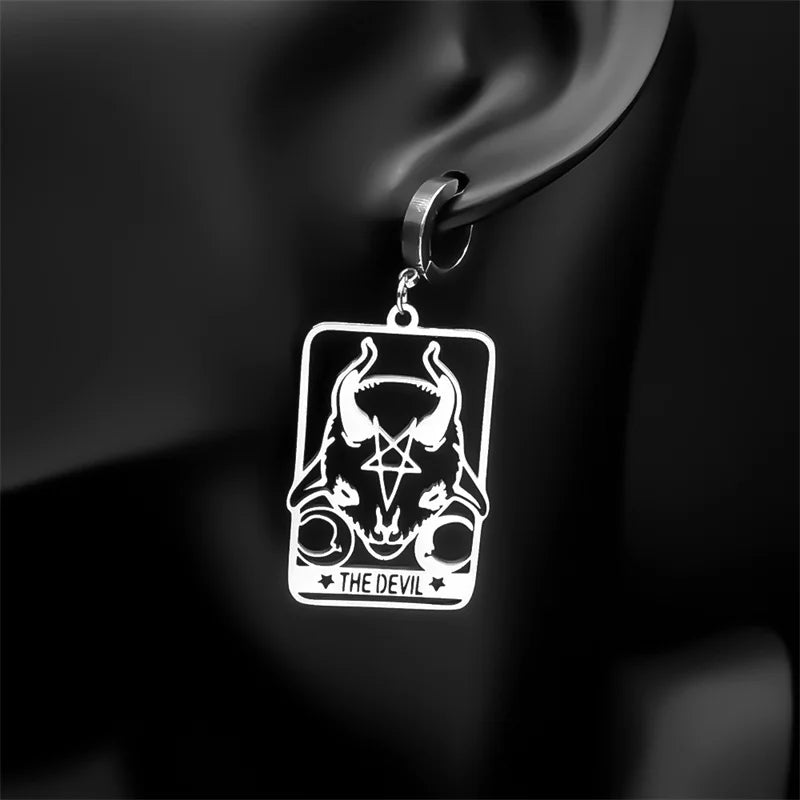 Star Moon Steel Earrings Vintage Goat Sheep Head