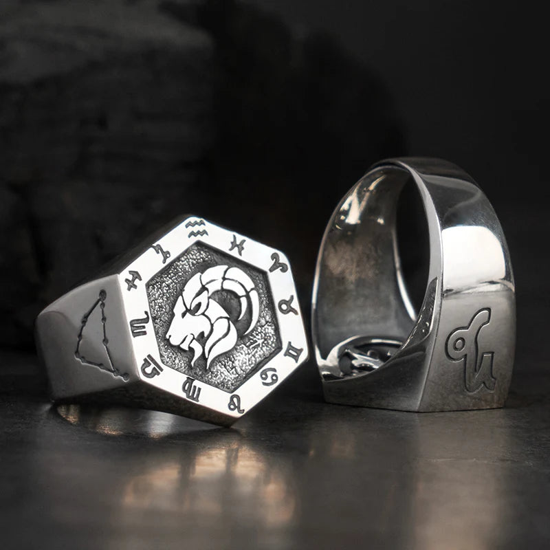 925 Sterling Silver Zodiac Sign Ring for Men Adjustable Aries Minimalist Personalized Gift for Boyfriend