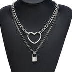 Fashion Chain Link Choker Heart Lock Cross Necklace Pendant For Women Men Silver Color Goth Jewelry Party Punk Long Necklaces