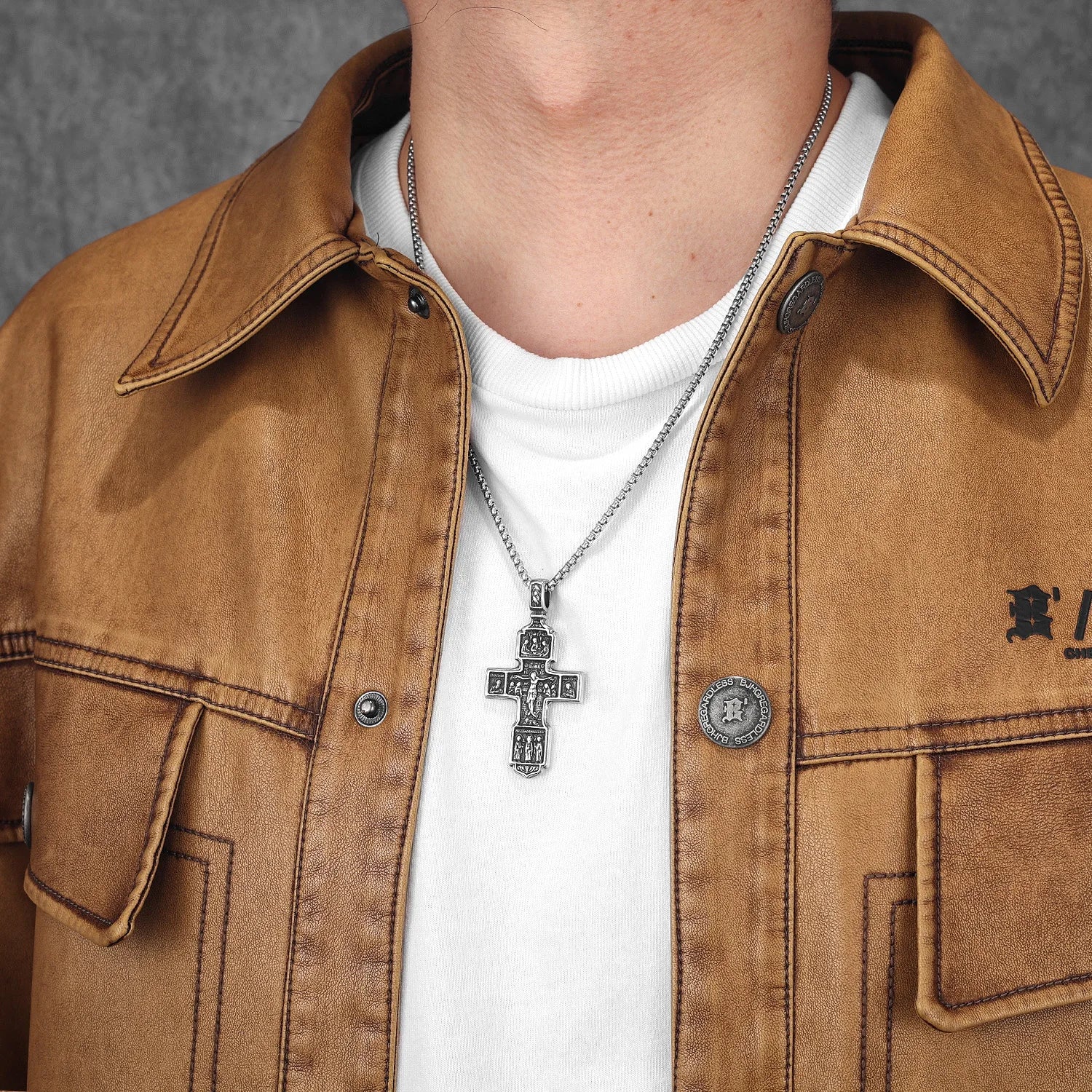 Cross Jesus Pendant Necklace Stainless Steel