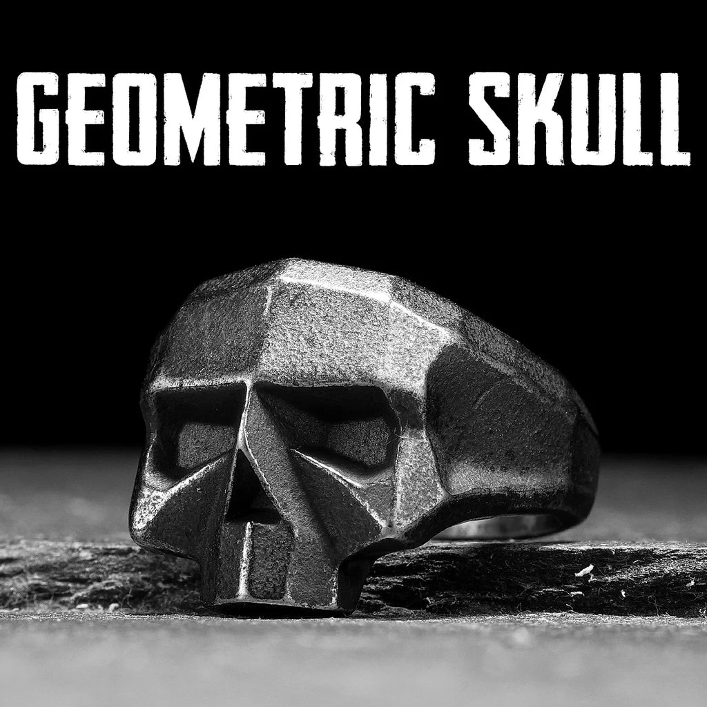 Geometric Cut Skull Ring — Stainless Steel