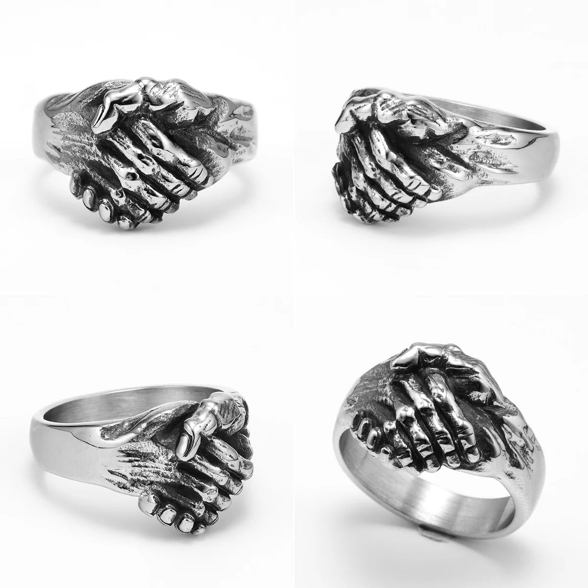 Handshake Deal Stainless Steel Men Rings Punk New In For Male Women Fashion Jewelry Creativity Gift