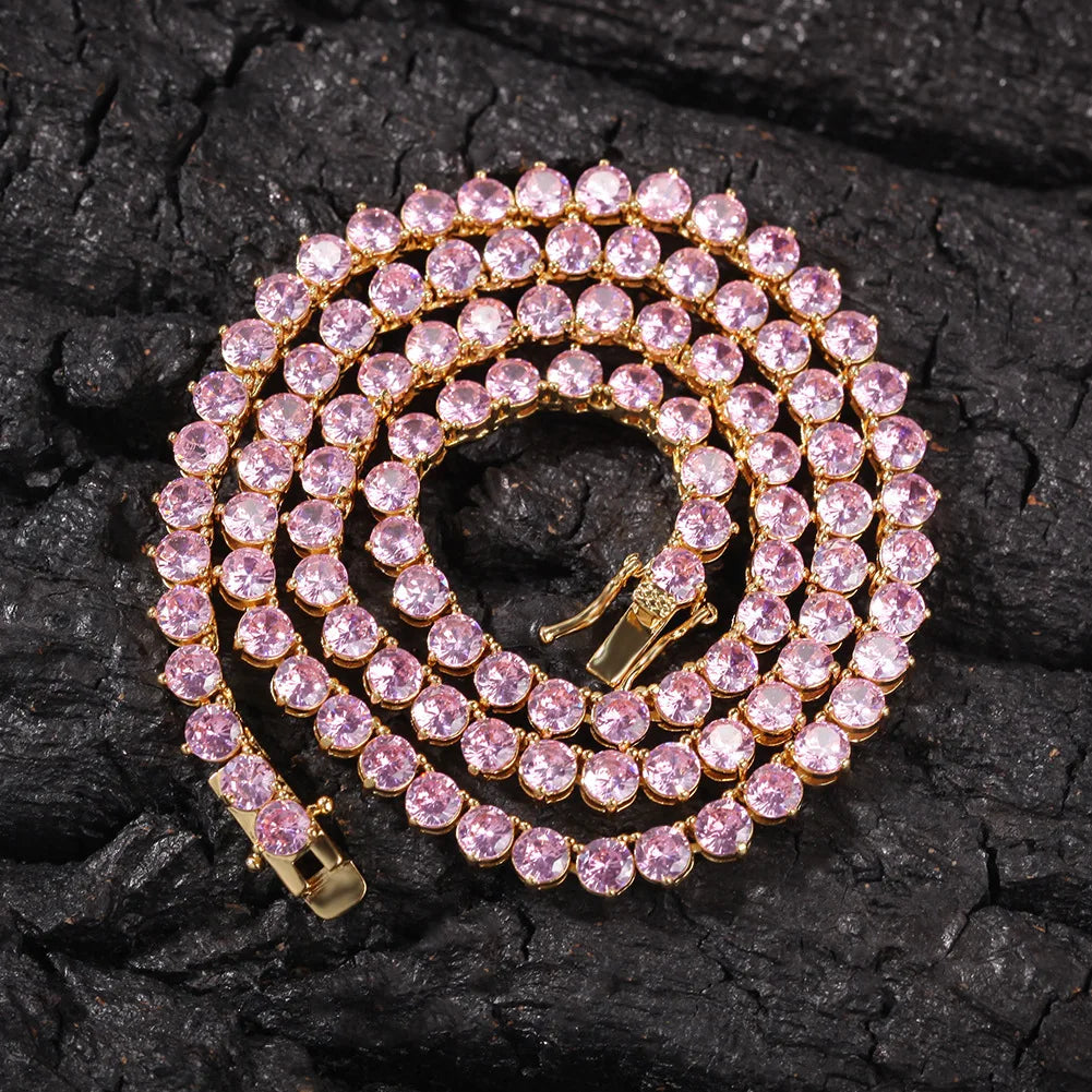 Iced Out Round Tennis Chain Necklace — Copper Alloy