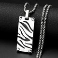 Hip Hop Stainless Steel Two-Tone Hollow Geometric Zebra Print Dog Tag Pendant Necklace for Men Male Punk Chain Jewelry Gift