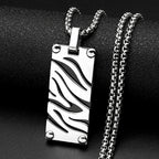 Hip Hop Stainless Steel Two-Tone Hollow Geometric Zebra Print Dog Tag Pendant Necklace for Men Male Punk Chain Jewelry Gift