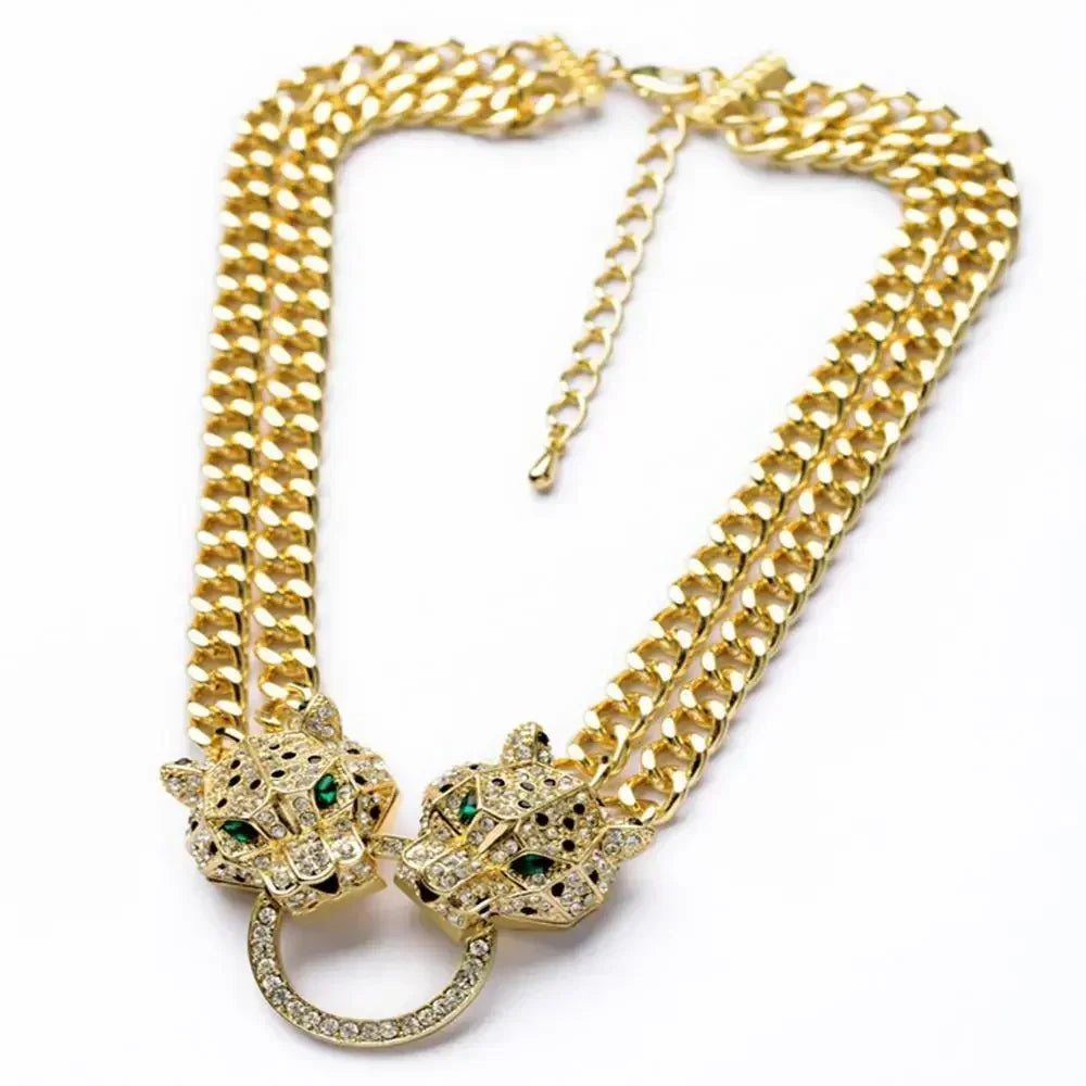 Fashion Double Leopard Head Pendant With Adjustable Double Layer Chain Necklace Panther Choker For Men Women Party