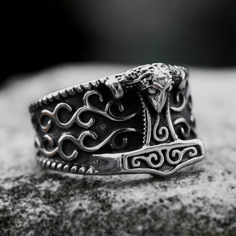 Mjolnir Thor Hammer Ring for Men — Vintage Stainless Steel