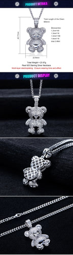 Iced Out Teddy Bear Pendant — 925 Silver