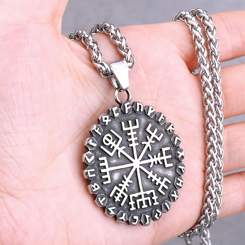 Odin Rune Vegvisir Pendant Necklace — Stainless Steel