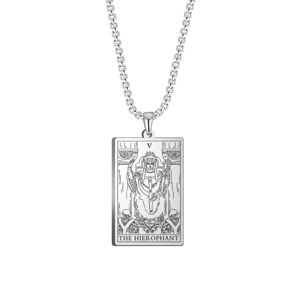 Dawapara The Major Arcana Tarot Cards Vintage Amulet Pendant Necklaces Box Chain Men Jewelry Stainless Steel Golden