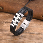 Leather 3-Layer Black Bracelet — Stainless Steel