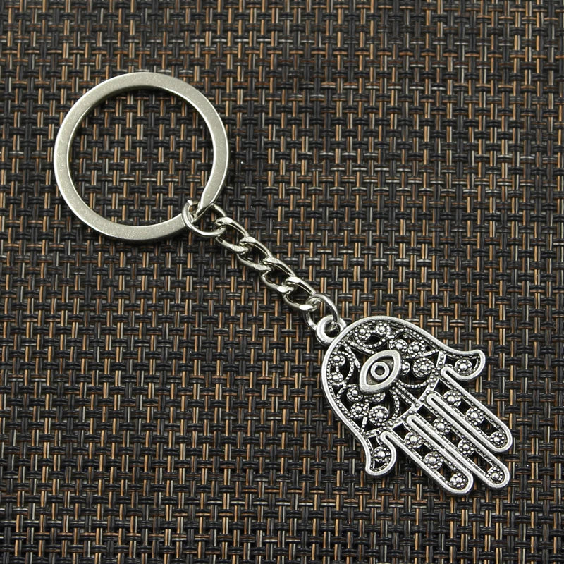 Fashion 30mm Key Ring Key Chain Keychain Jewelry Antique Bronze Silver Color Death Eye Hamsa Palm Fatima Hand 36x25mm Pendant