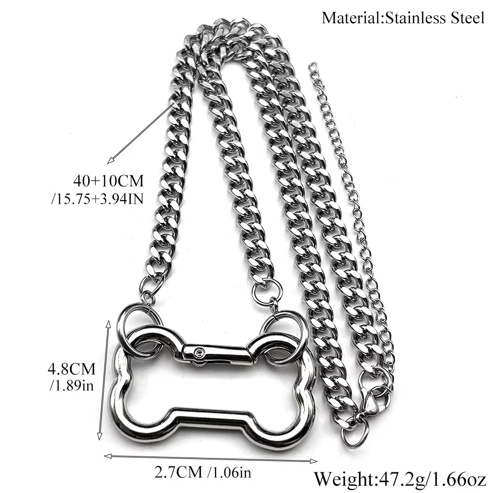 Punk Korean Dogs Bone Pendant Necklace For Women Egirl Stainless Steel Silver Color Cool Accessory Cute Diy Chain Jewelry Goth