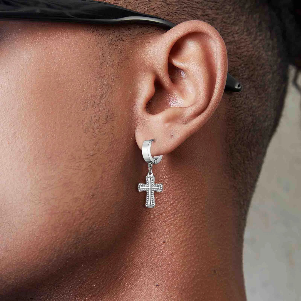 Cross Huggie Hoop Earrings — Stainless Steel