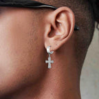 Cross Huggie Hoop Earrings — Stainless Steel