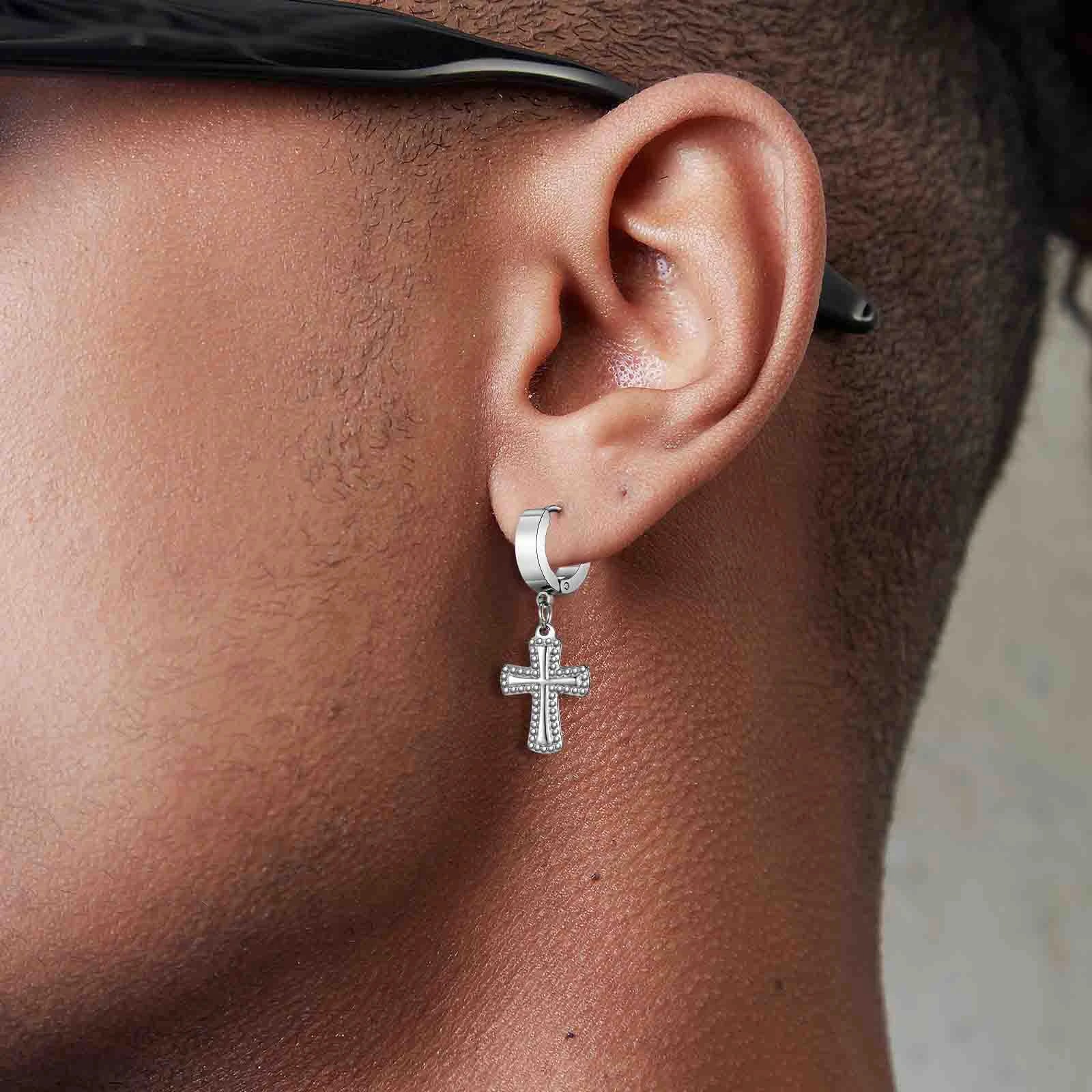 Cross Huggie Hoop Earrings — Stainless Steel