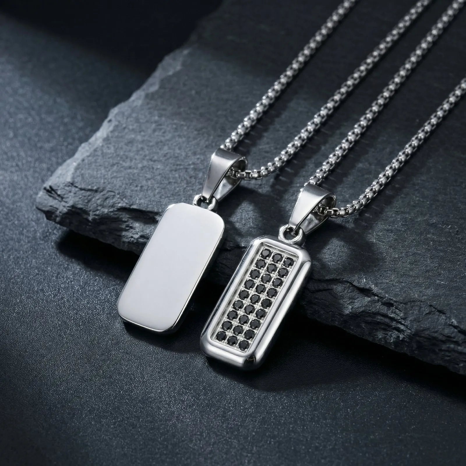 Square Geometric Pendant Necklace — Stainless Steel