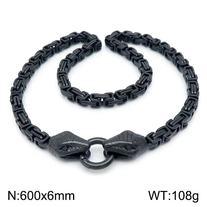 Gothic Double Snake Head Face Necklace for Man Gold Color Stainless Steel Men's Choker Chains Fashion Male Jewelry
