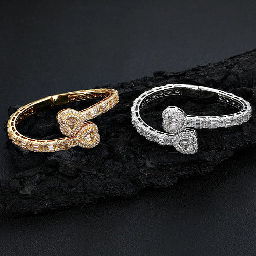 18K Gold Iced Out Heart Bracelet