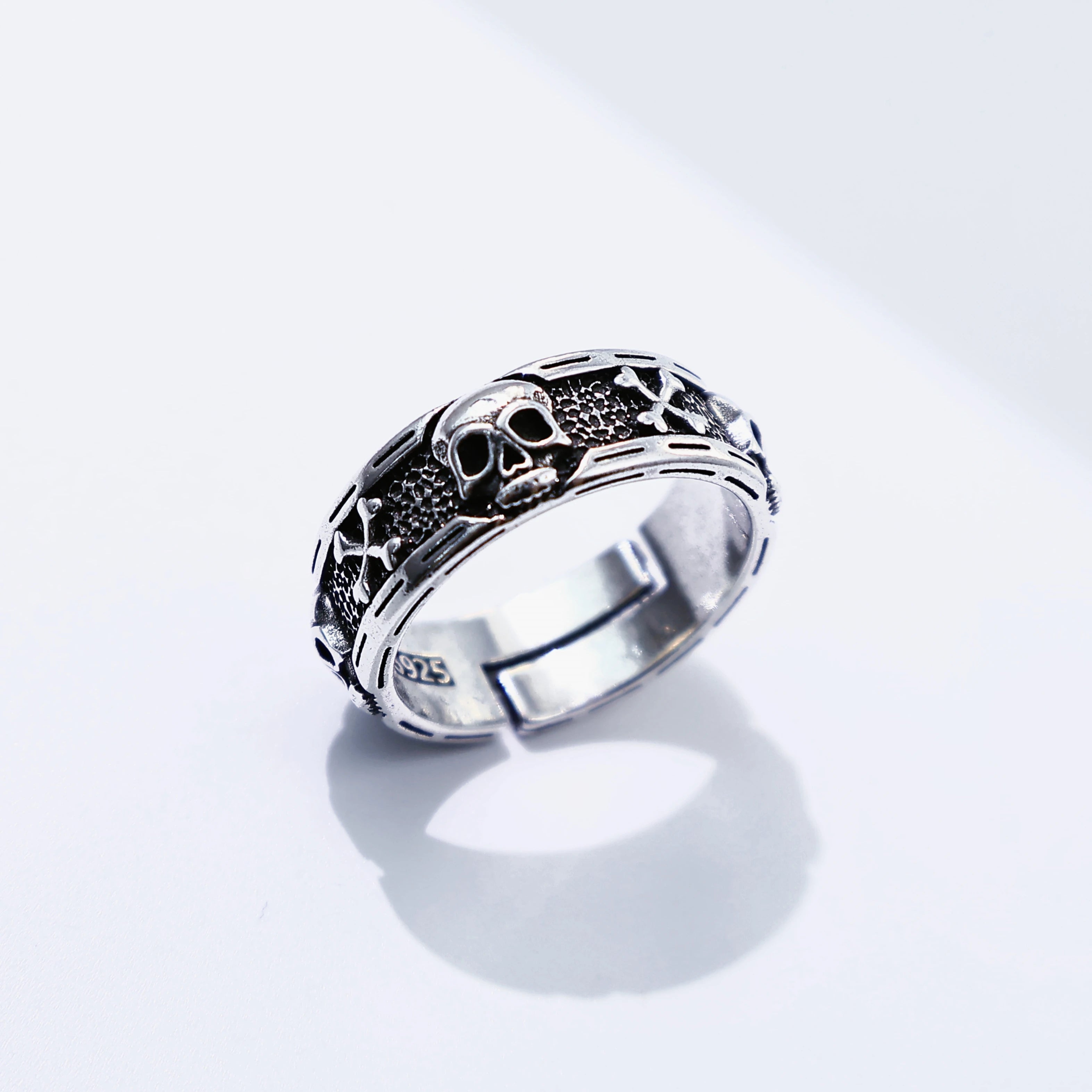Retro Skull & Skeletons Adjustable Open Ring For Men Silver-plated Copper Gothic Punk Edgy Indie Jewelry Niche