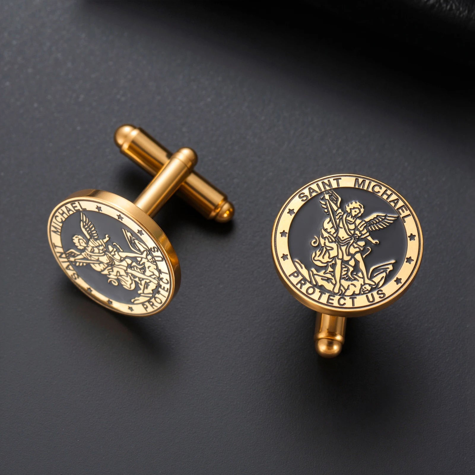 LIKGREAT Archangel Michael Cufflinks for Men Stainless Steel Cuff Links Religious Mythology Protection Amulet Jewelry Gifts
