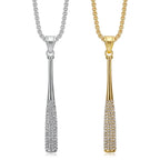 Iced Out Baseball Bat Pendant Necklace — Two-Tone Steel