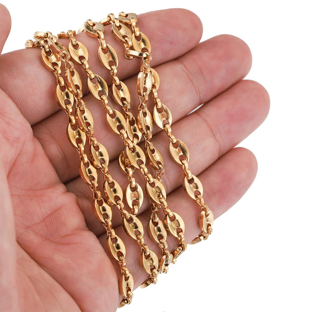 Fashion Stainless Steel Coffee Beans Link Chain Necklace Fashion Silver Color Goth Hip Hop Long Necklaces for Man Women Jewelry