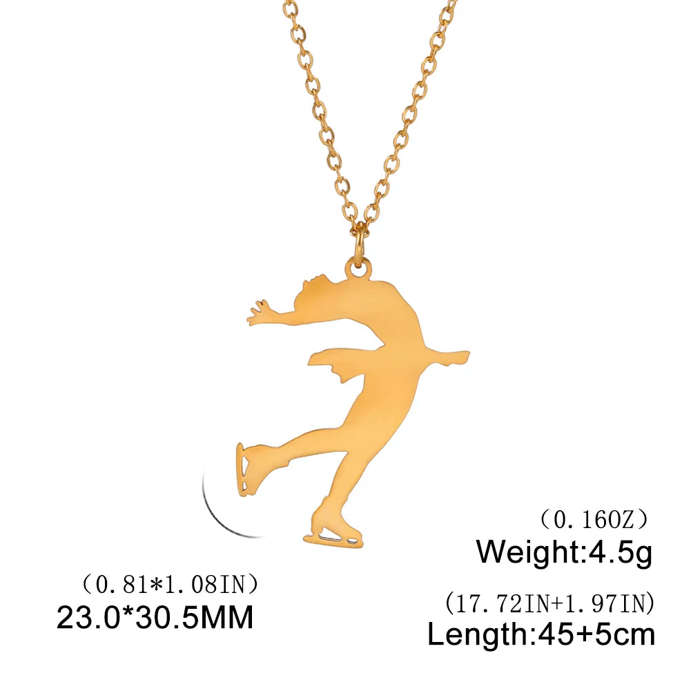 Ice Skater Charm Necklace — Stainless Steel