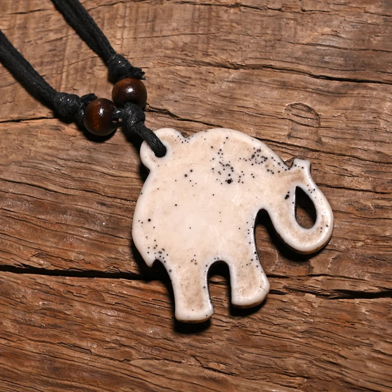 FX701 Elephant necklace Vintage pendant Man Choker Retro Africa Jewelry Tribal style Imitation Yak Bone necklace Amulet