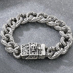 Punk Skeleton Jewelry Vintage Cuban Link Chain Bracelet for Man With Skull Head Clasp 316L Stainless Steel Bracelets