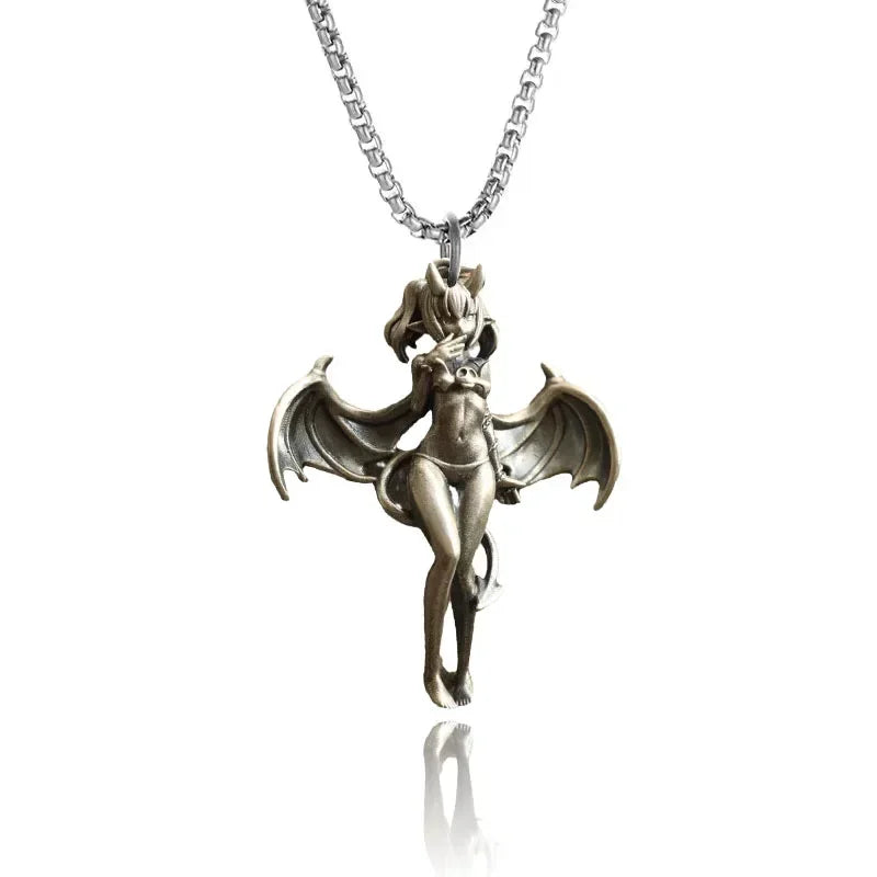 Cat Wings Animal Pendant Necklace — Silver