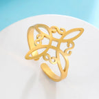 LIKGREAT Hollow Trinity Witch Knot Adjustable Ring for Women Men Stainless Steel Celtics Knot Amulet Couple Jewelry BirthdayGift