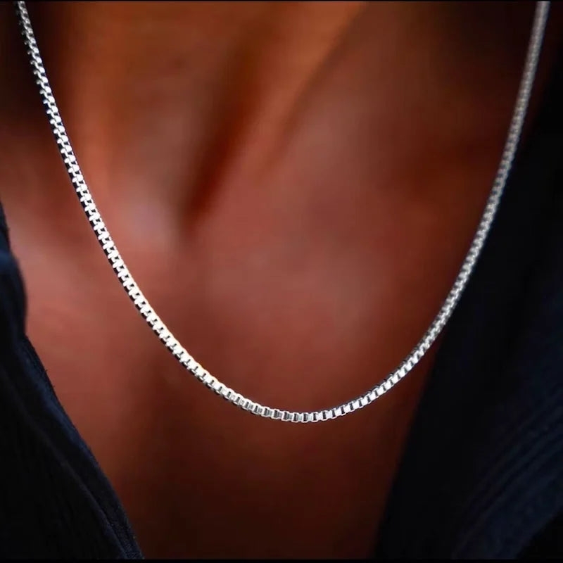1.2mm Silver Color Stainless Steel Box Chain Necklace Hip Hop Men Necklace Fashion Titanium Steel Jewelry Trendy Gift