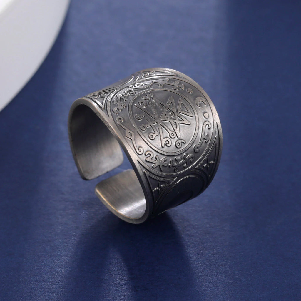 Metatron, Lilith & Archangel Sigil Wide Open Ring — Adjustable