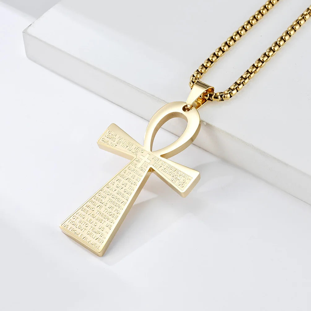 Vintage Egyptian Key of Life Ankh Cross Pendant Horus Patronus Necklace Men's Fashion Pharaoh Amulet Jewelry