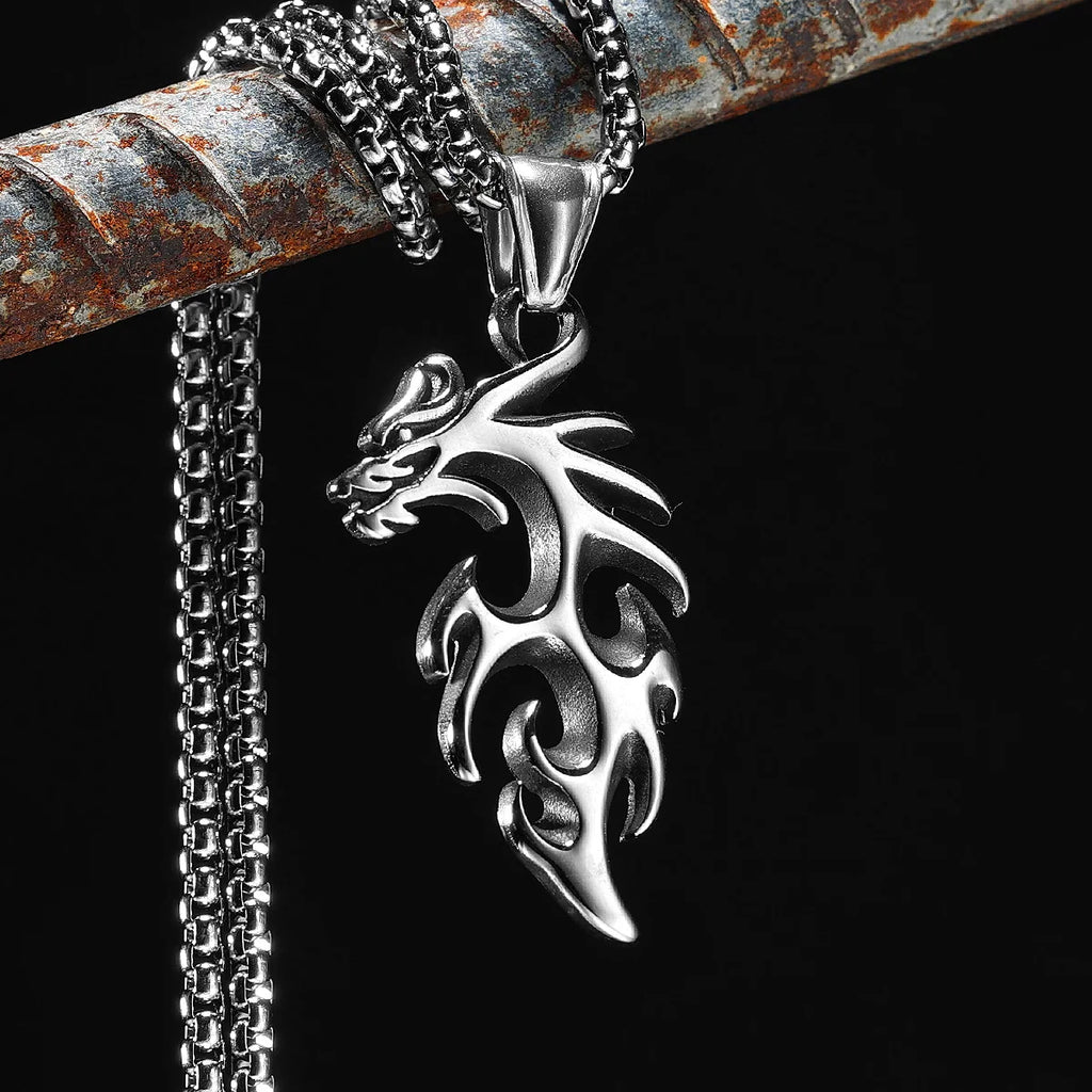 Tribal Dragon Pendant Necklace — Stainless Steel