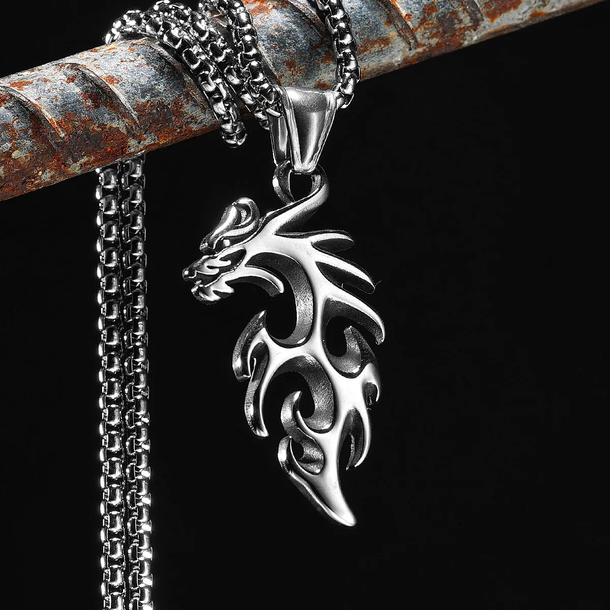 Tribal Dragon Pendant Necklace — Stainless Steel