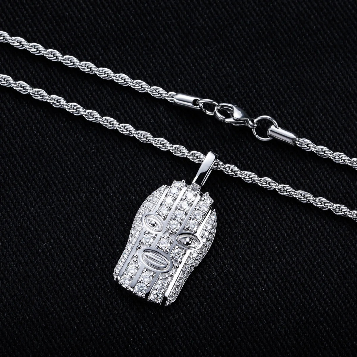 Iced Out Masked Head Pendant — 925 Silver
