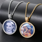 Iced Out Photo Pendant Necklace Stainless Steel