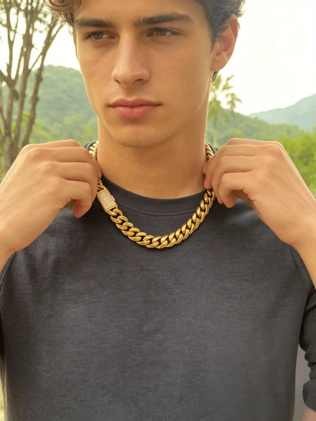 8-14mm Hip Hop Bling Iced Out 18k Gold-plated Stainless Steel Dense Cuban Miami Link Chain Necklaces for Unisex Rapper